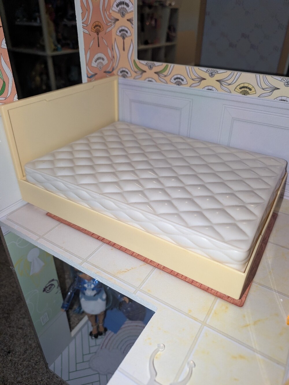 Kids Toy Doll Bed with Cream Frame and White Quilted Mattress